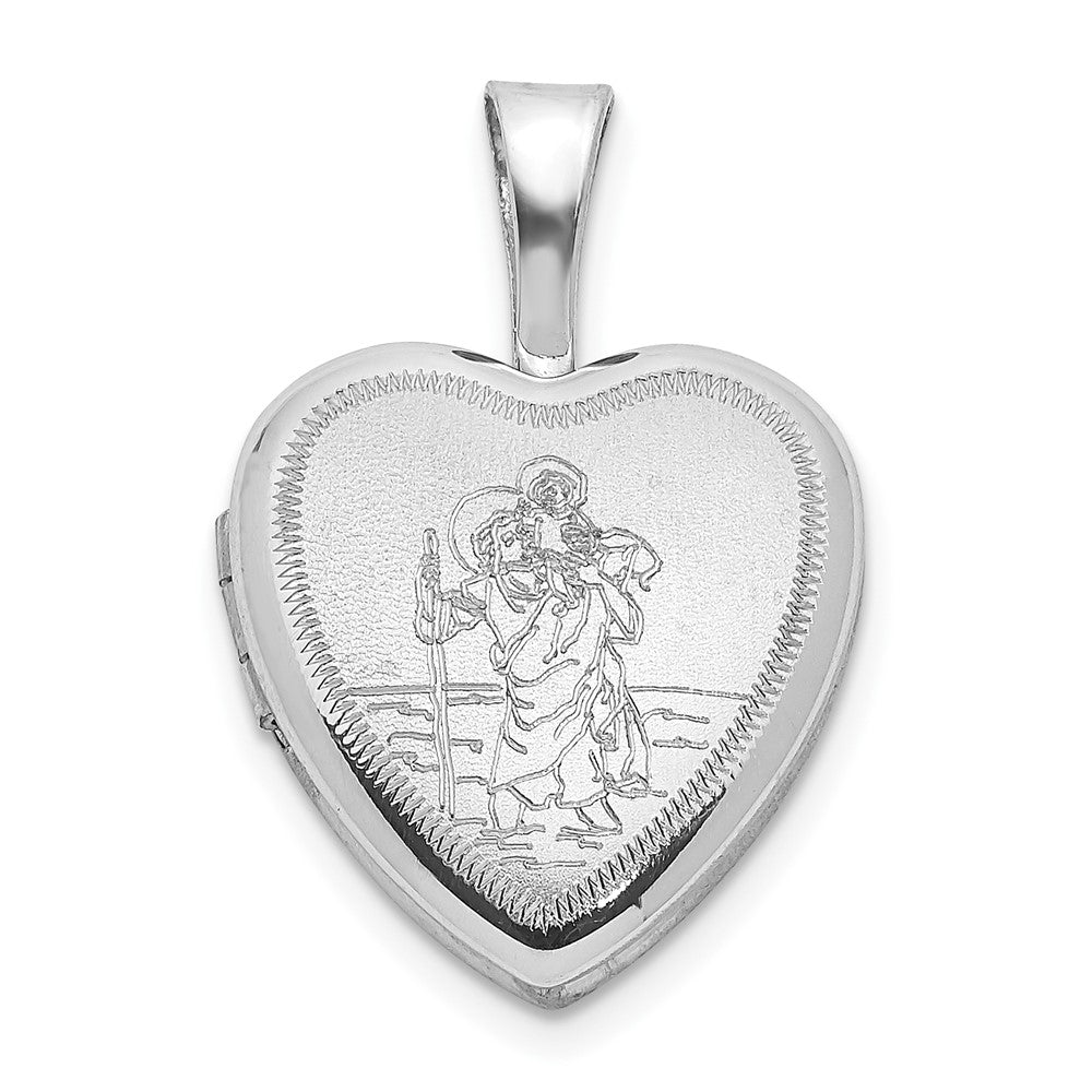 Sterlingsilber Rhodiniert Satiniert St. Christopher 12mm Herz Medaillon