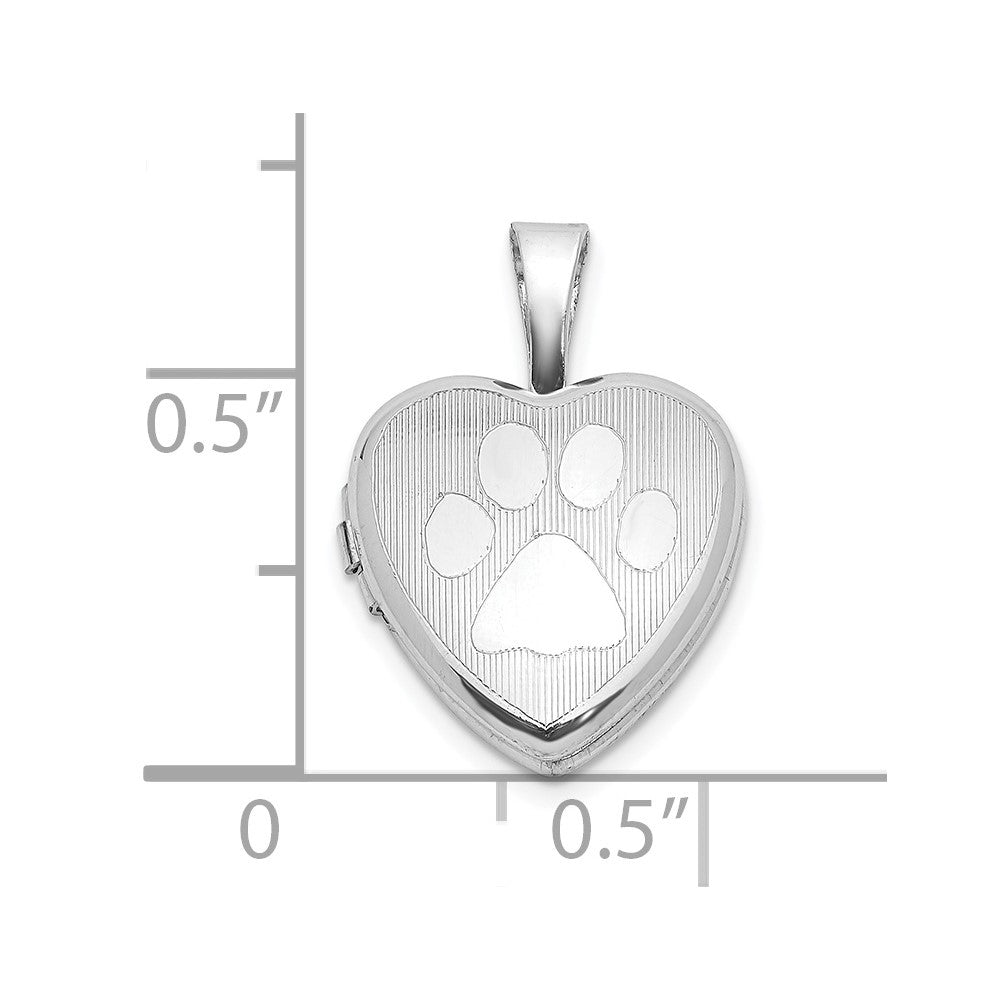 Sterlingsilber Rhodiniert Strukturiert Paw Druck 12mm Herz Medaillon