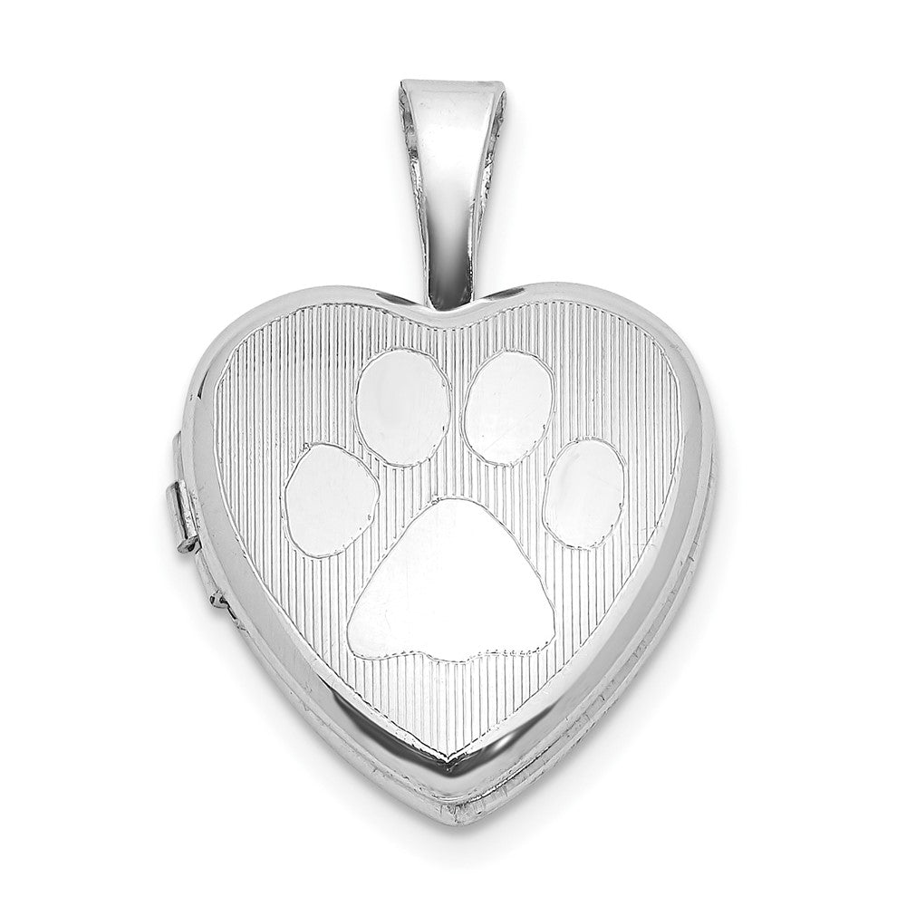 Sterlingsilber Rhodiniert Strukturiert Paw Druck 12mm Herz Medaillon