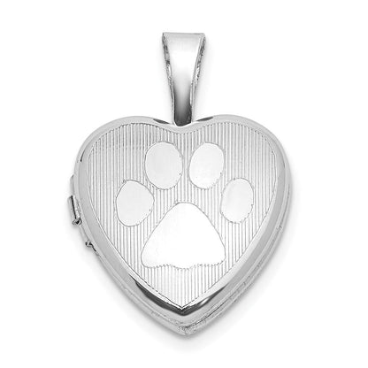 Sterlingsilber Rhodiniert Strukturiert Paw Druck 12mm Herz Medaillon