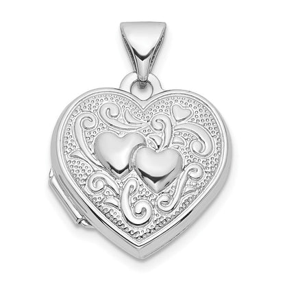 Sterlingsilber Rhodiniert Doppelt Herzen 15mm Herz Medaillon