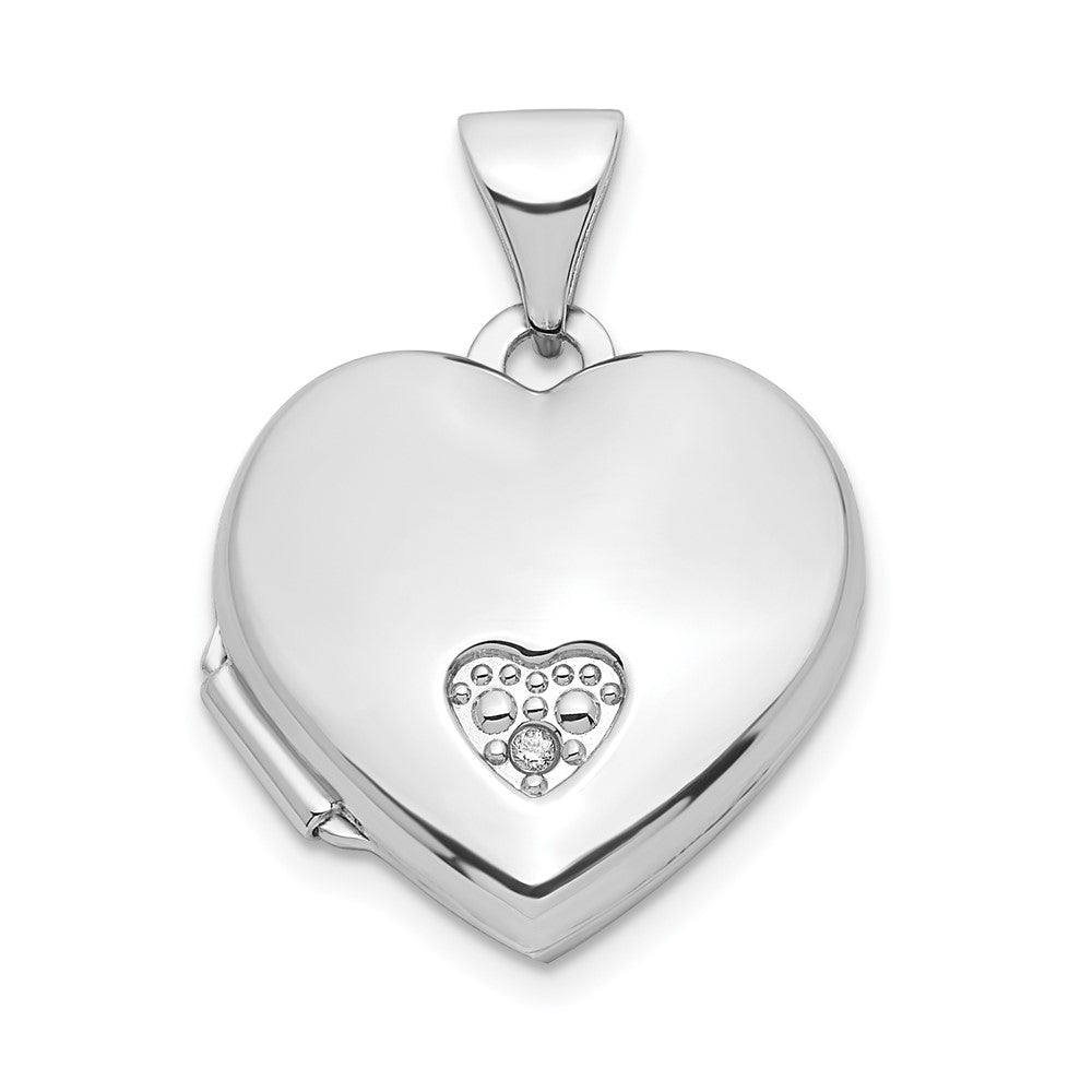 Sterlingsilber Rhodiniert Zirkonia 15mm Herz Medaillon
