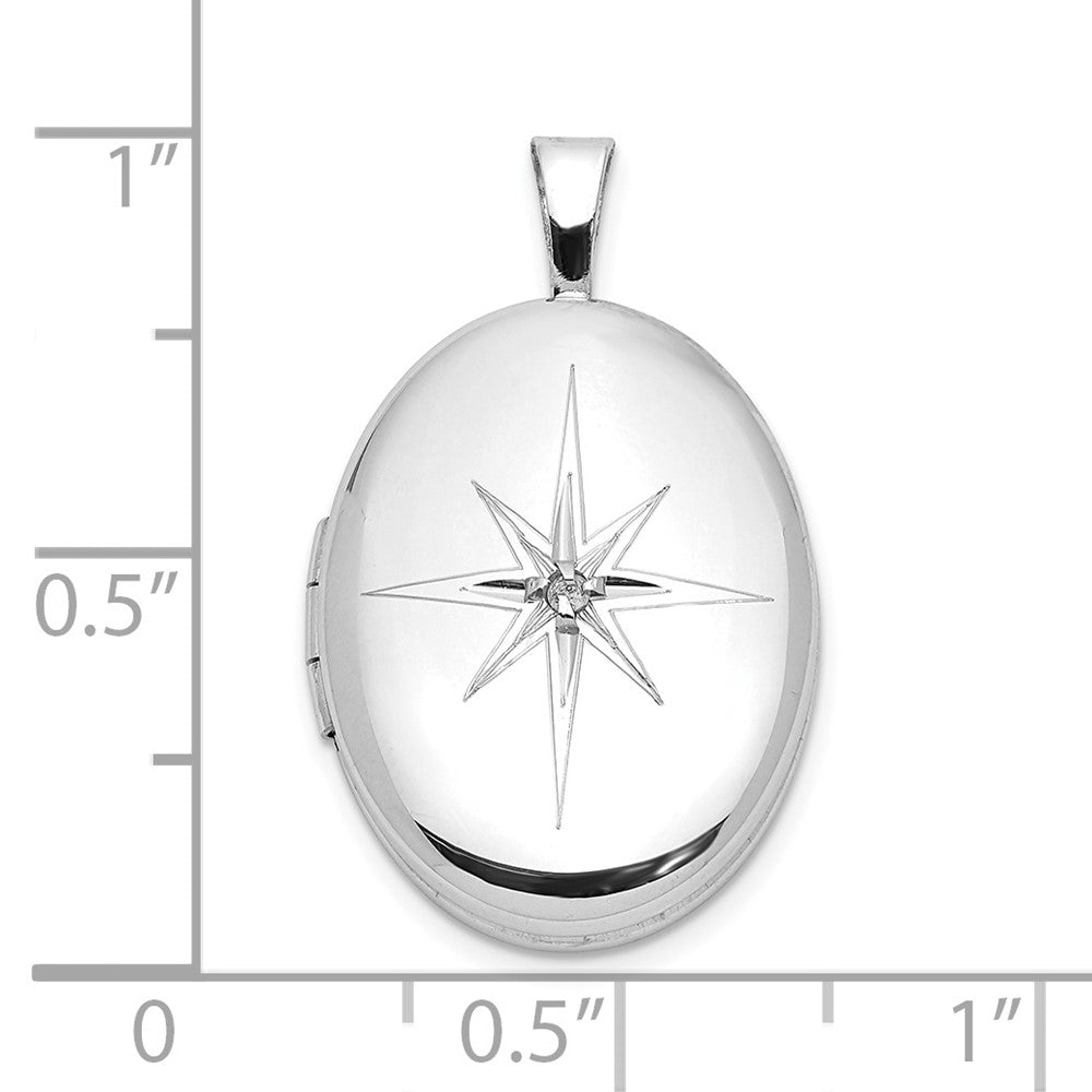 Sterlingsilber Rhodiniert Diamant Starburst 19x15mm Oval Medaillon