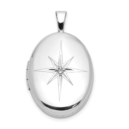 Sterlingsilber Rhodiniert Diamant Starburst 19x15mm Oval Medaillon