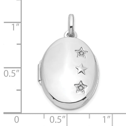 Sterlingsilber Rhodiniert Diamant Sterne 20mm Oval Medaillon