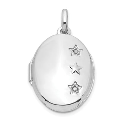 Sterlingsilber Rhodiniert Diamant Sterne 20mm Oval Medaillon