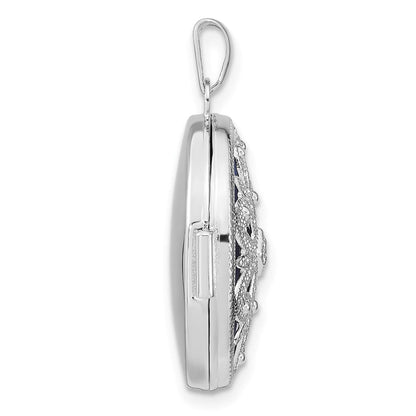 Sterlingsilber Rhodiniert Filigran Diamant 21mm Oval Medaillon