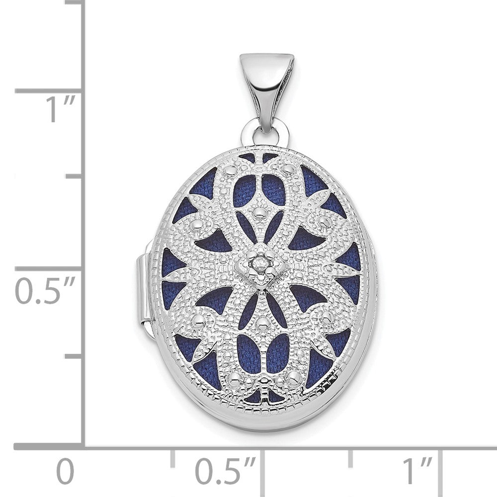 Sterlingsilber Rhodiniert Filigran Diamant 21mm Oval Medaillon