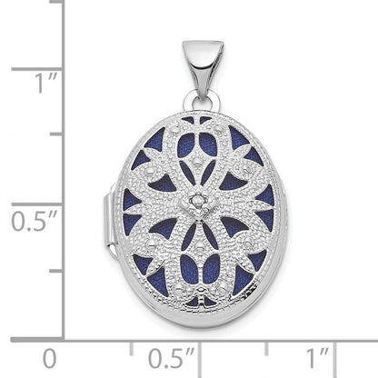 Sterlingsilber Rhodiniert Filigran Diamant 21mm Oval Medaillon