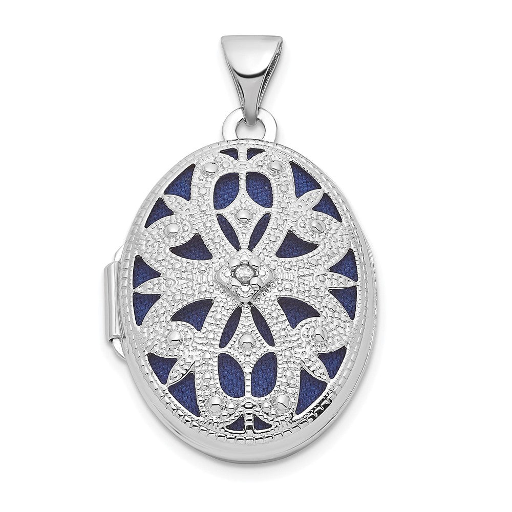 Sterlingsilber Rhodiniert Filigran Diamant 21mm Oval Medaillon