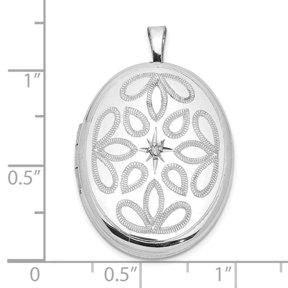 Sterlingsilber Rhodiniert Diamant Leaves 26x20mm Oval Medaillon
