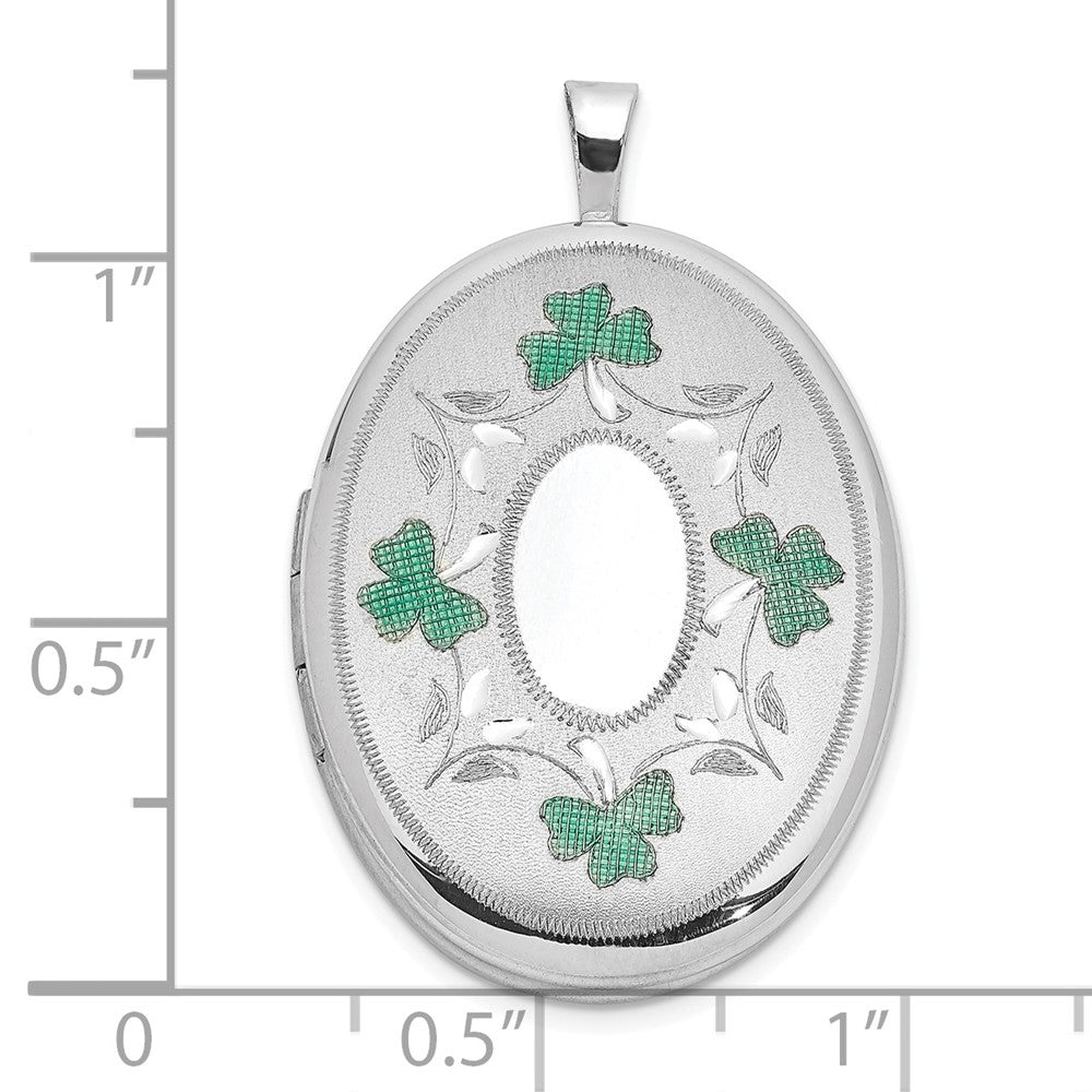 Sterlingsilber Rhodiniert Satiniert Emaille Kleeblatt Rand 26x20mm Oval Medaillon