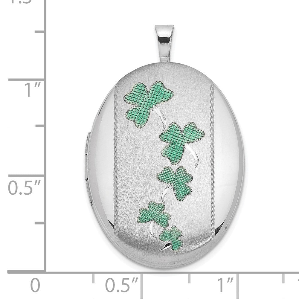 Sterlingsilber Rhodiniert Satiniert Emailliert Clovers 26x20mm Oval Medaillon