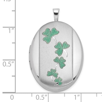 Sterlingsilber Rhodiniert Satiniert Emailliert Clovers 26x20mm Oval Medaillon