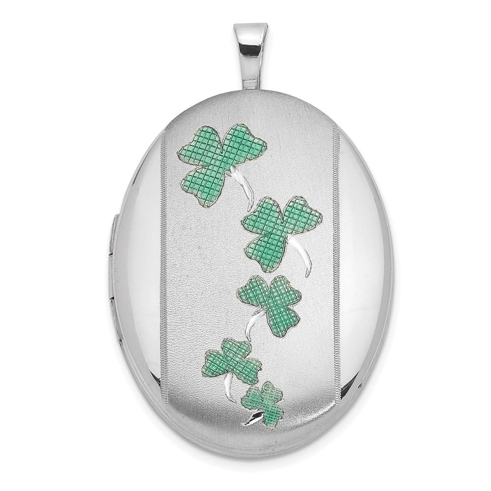 Sterlingsilber Rhodiniert Satiniert Emailliert Clovers 26x20mm Oval Medaillon