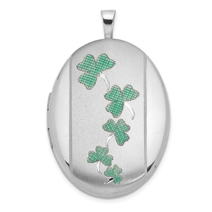 Sterlingsilber Rhodiniert Satiniert Emailliert Clovers 26x20mm Oval Medaillon