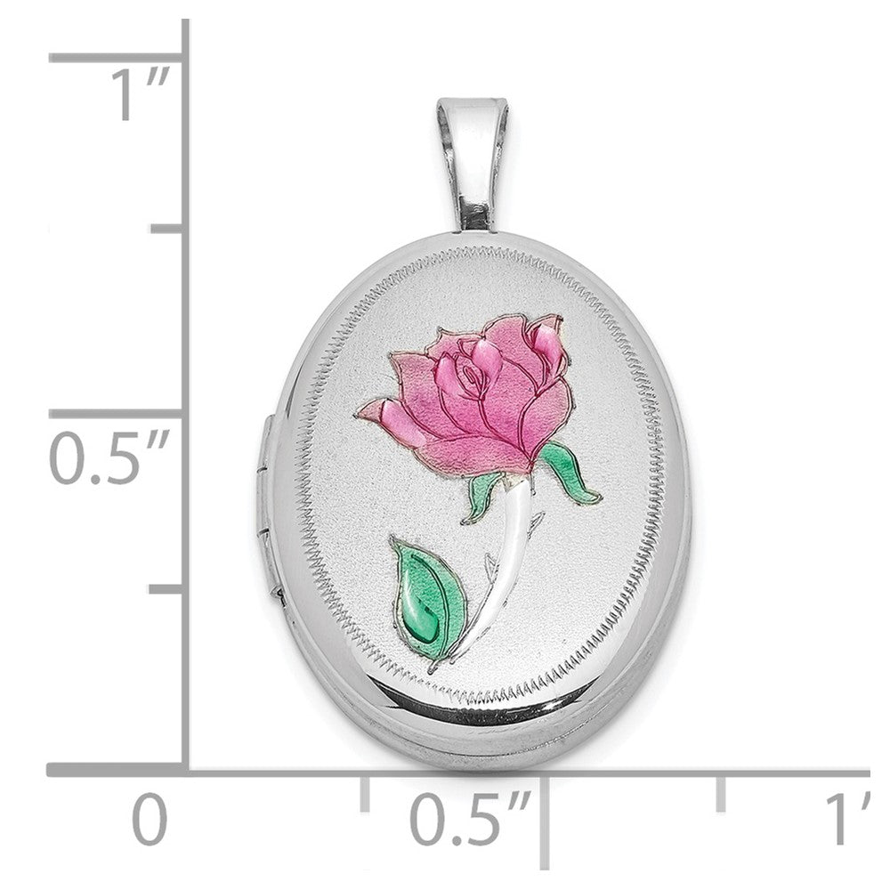Sterlingsilber Rhodiniert Emailliert Rose 19x15mm Oval Medaillon