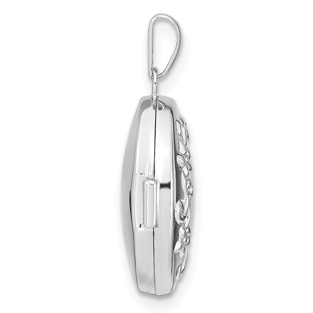 Sterlingsilber Rhodiniert Blumen 17mm Oval Medaillon
