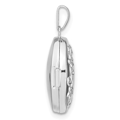 Sterlingsilber Rhodiniert Blumen 17mm Oval Medaillon