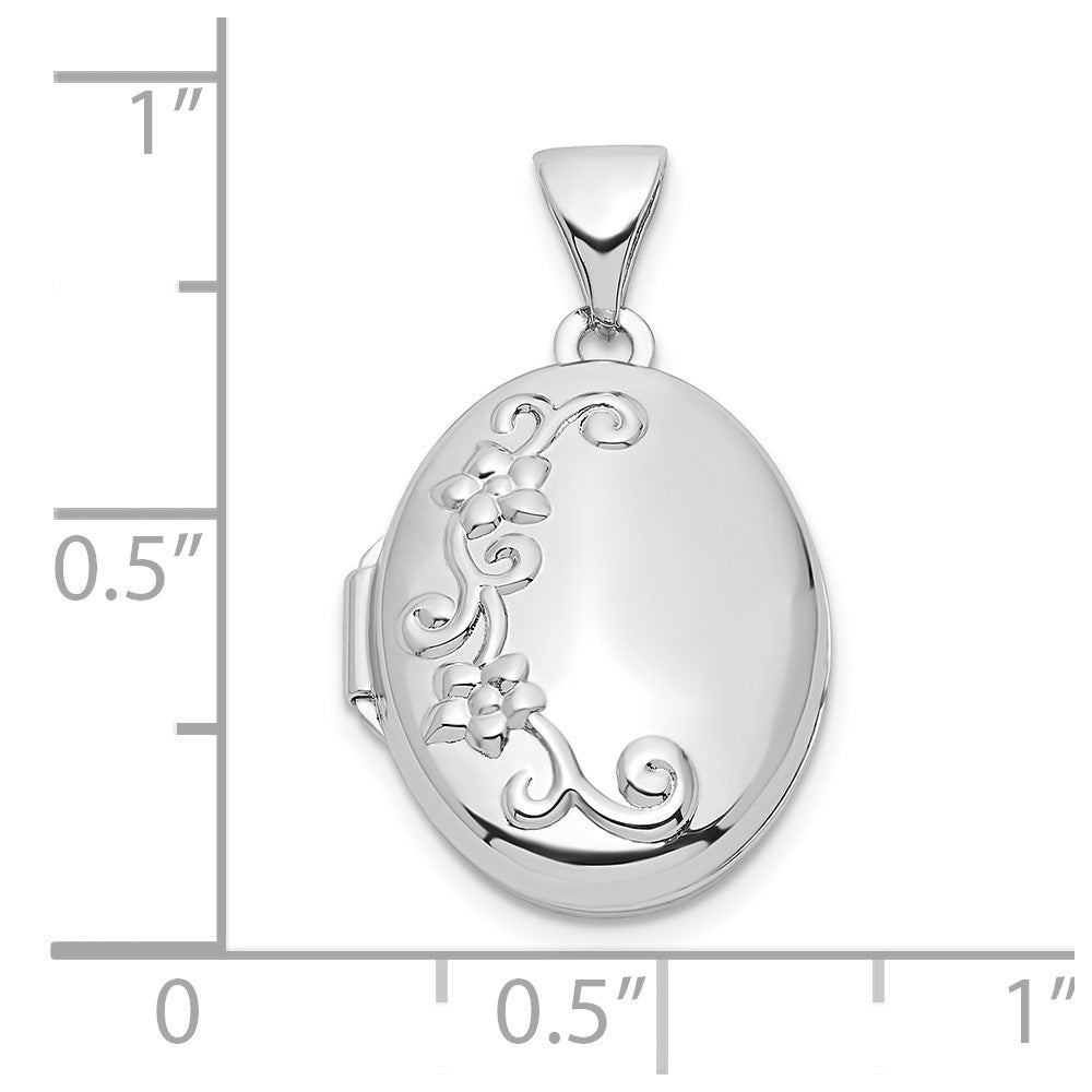 Sterlingsilber Rhodiniert Blumen 17mm Oval Medaillon