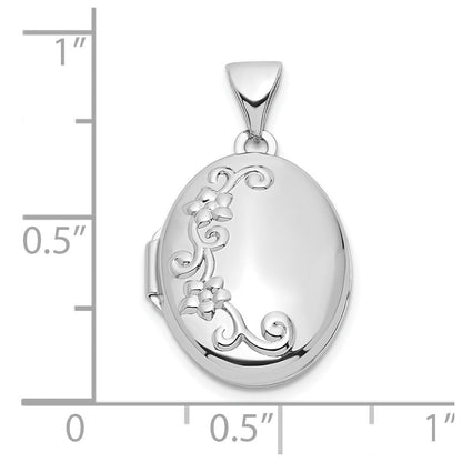Sterlingsilber Rhodiniert Blumen 17mm Oval Medaillon