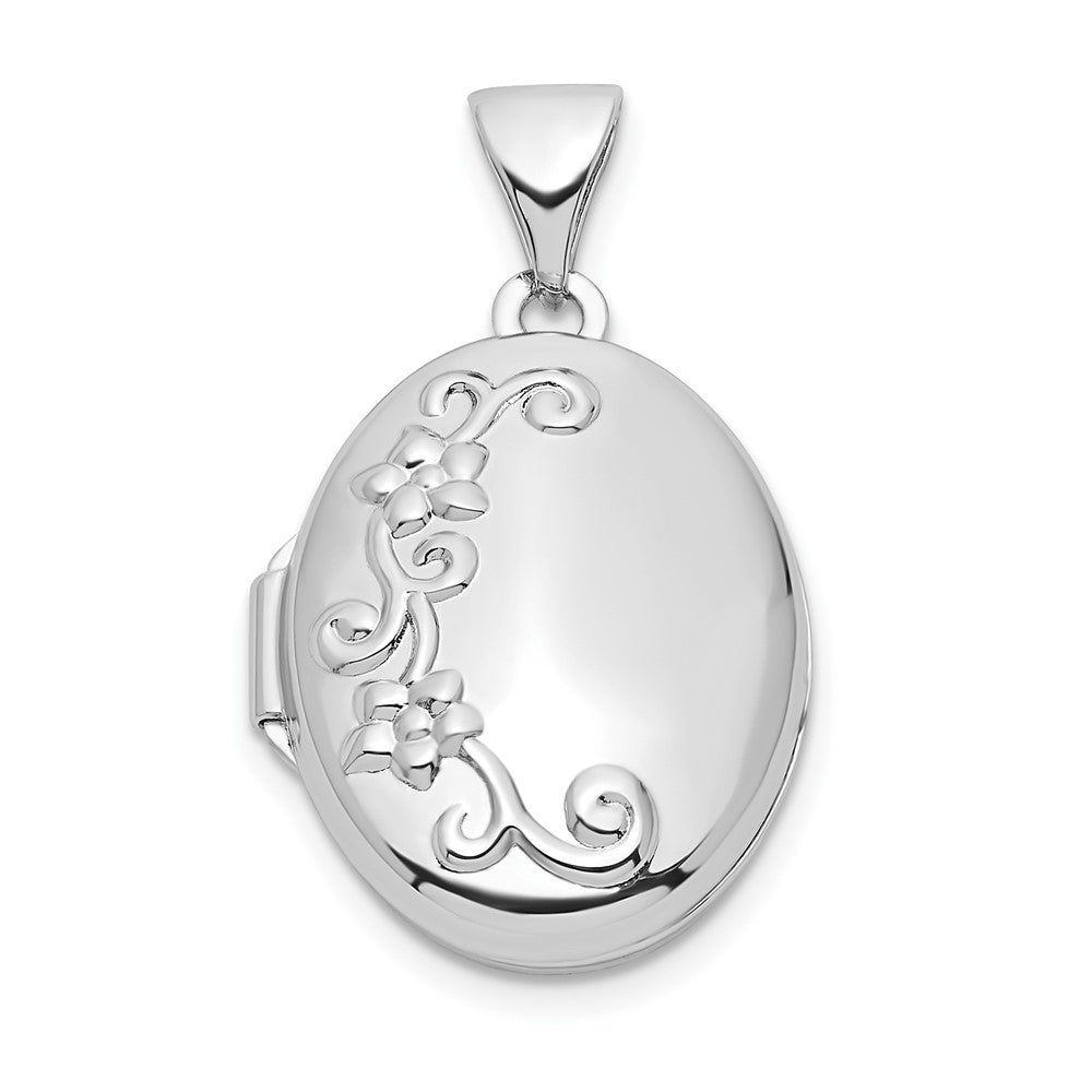 Sterlingsilber Rhodiniert Blumen 17mm Oval Medaillon