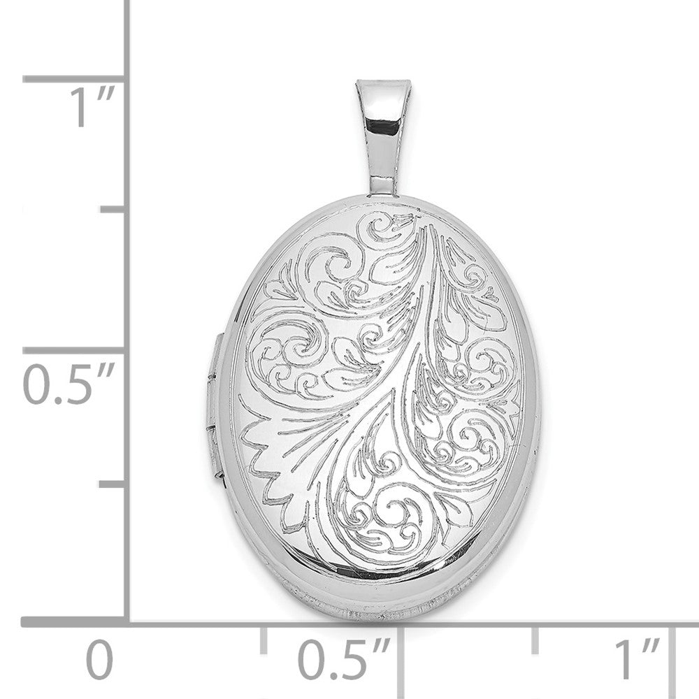 Sterlingsilber Rhodiniert Poliert Ranke Design 19x15mm Oval Medaillon