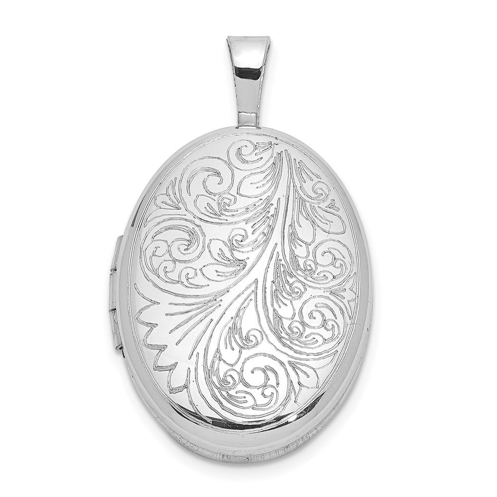 Sterlingsilber Rhodiniert Poliert Ranke Design 19x15mm Oval Medaillon