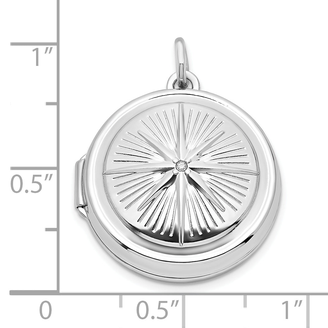 Sterlingsilber Rhodiniert Zirkonia Kompass 20mm Rund Medaillon