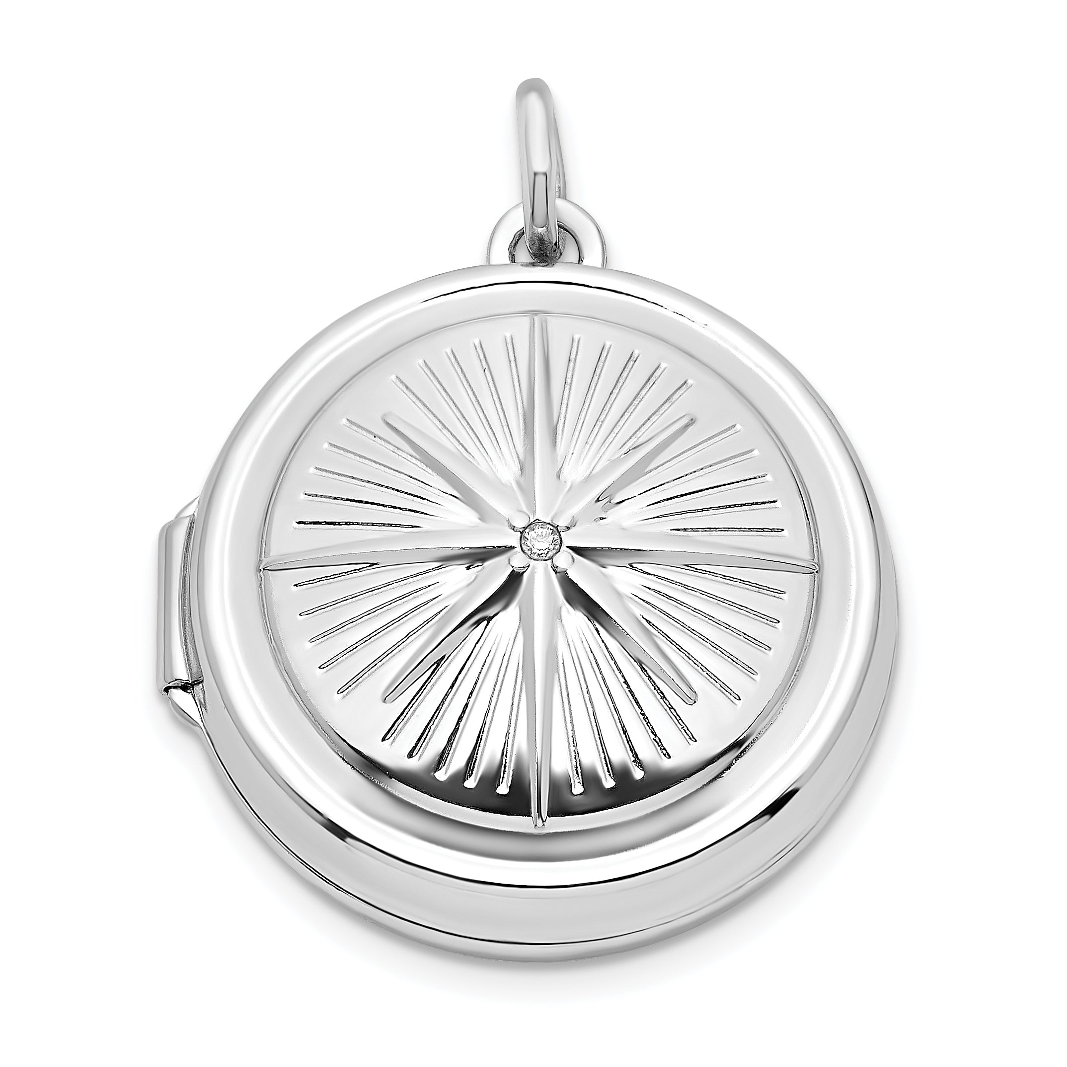 Sterlingsilber Rhodiniert Zirkonia Kompass 20mm Rund Medaillon