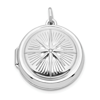 Sterlingsilber Rhodiniert Zirkonia Kompass 20mm Rund Medaillon