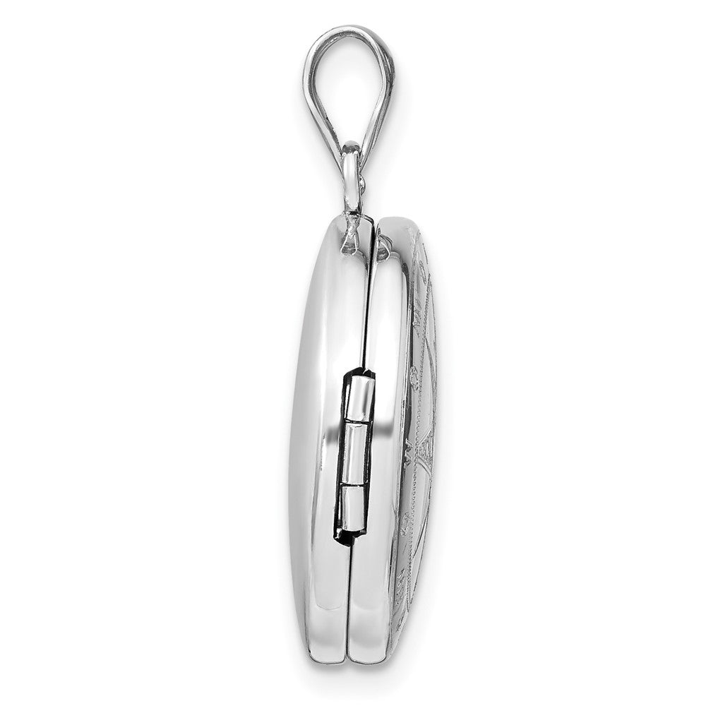 Sterlingsilber Rhodiniert Poliert Kompass Rose 20mm Rund Medaillon