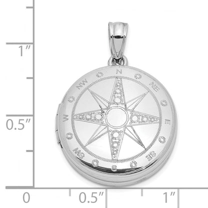 Sterlingsilber Rhodiniert Poliert Kompass Rose 20mm Rund Medaillon