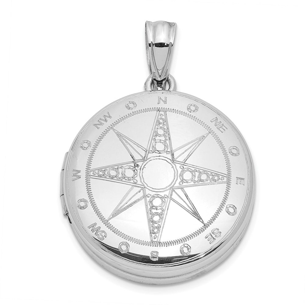 Sterlingsilber Rhodiniert Poliert Kompass Rose 20mm Rund Medaillon