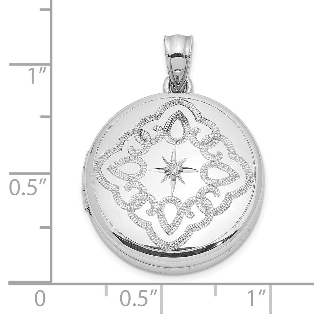 Sterlingsilber Rhodiniert Lace Design Diamant 20mm Rund Medaillon