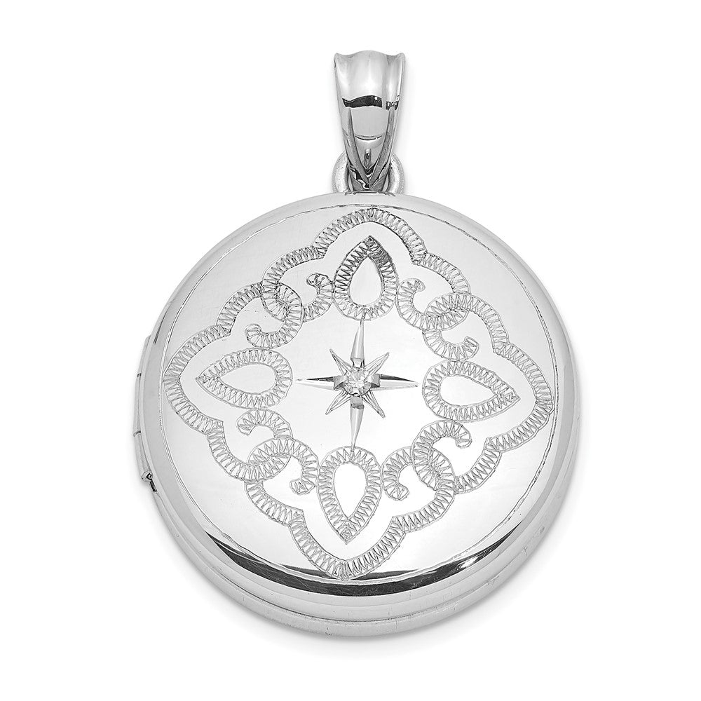 Sterlingsilber Rhodiniert Lace Design Diamant 20mm Rund Medaillon
