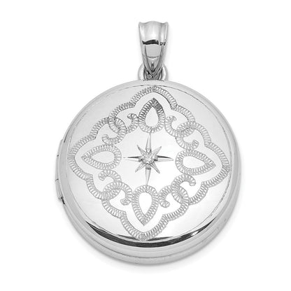 Sterlingsilber Rhodiniert Lace Design Diamant 20mm Rund Medaillon