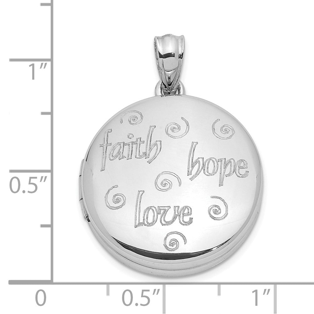 Sterlingsilber Rhodiniert Glaube, Hoffnung, Liebe 20mm Rund Medaillon