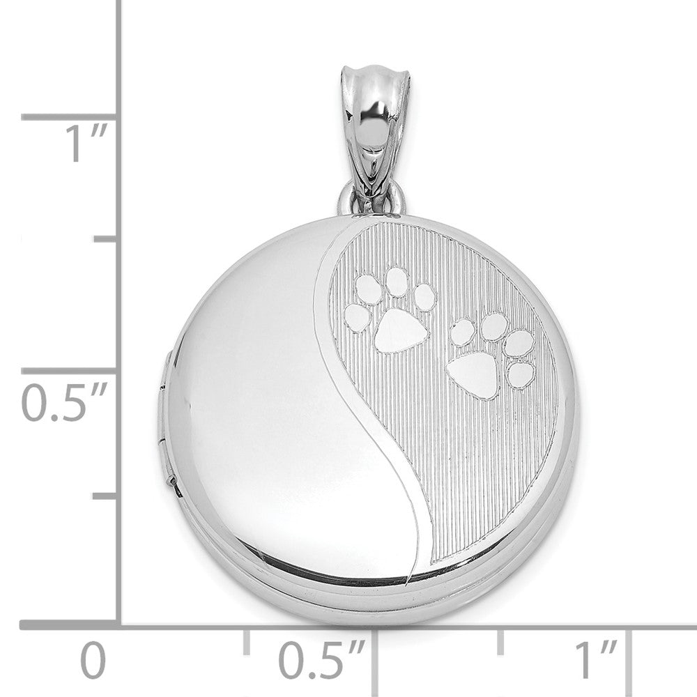 Sterlingsilber Rhodiniert Poliert Paw Prints 20mm Rund Medaillon