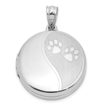 Sterlingsilber Rhodiniert Poliert Paw Prints 20mm Rund Medaillon