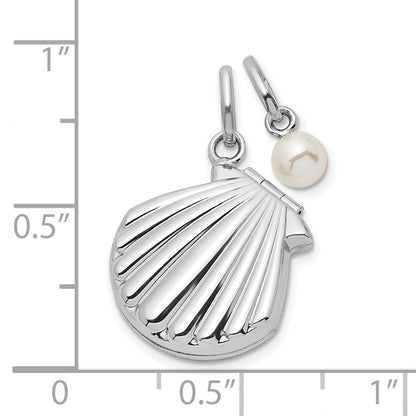 Sterlingsilber Rhodiniert Fwc Perle & Seashell 15mm Medaillon