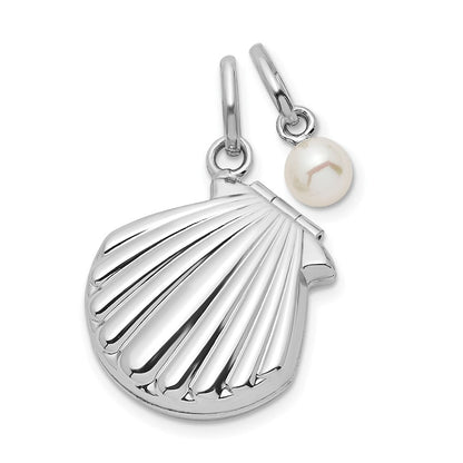 Sterlingsilber Rhodiniert Fwc Perle & Seashell 15mm Medaillon