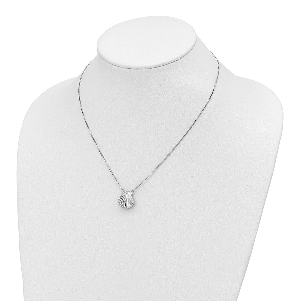 Sterlingsilber Rhodiniert Seashell 15mm Medaillon Halskette