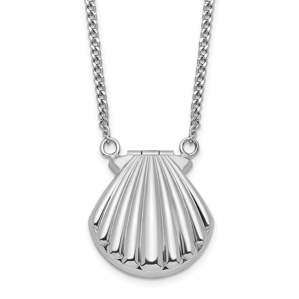 Sterlingsilber Rhodiniert Seashell 15mm Medaillon Halskette