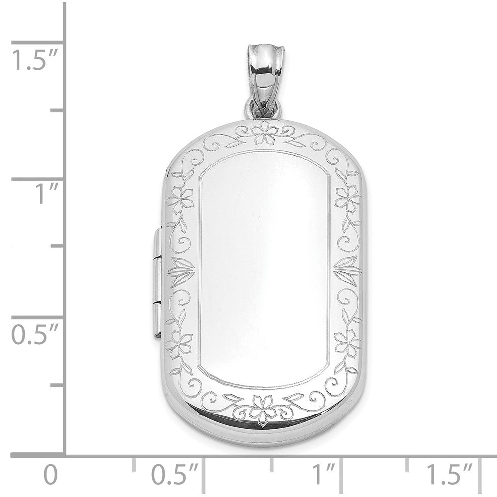 Sterlingsilber Rhodiniert Scrolled Rand 30x19mm Rechteck Medaillon