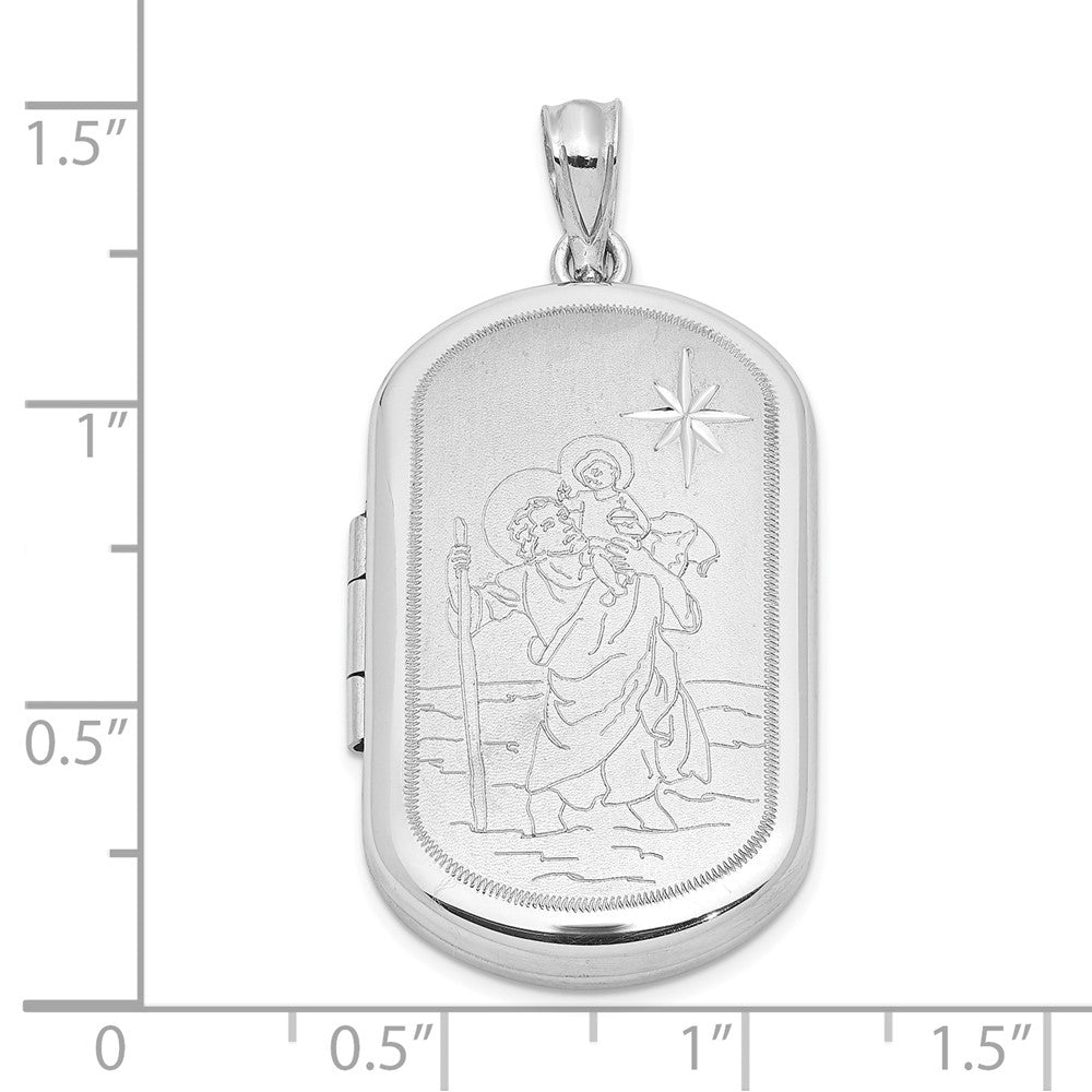 Sterlingsilber Rhodiniert Satiniert St. Christopher 30x19mm Rechteck Medaillon
