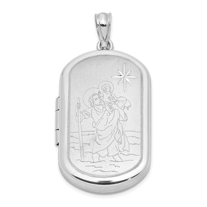 Sterlingsilber Rhodiniert Satiniert St. Christopher 30x19mm Rechteck Medaillon