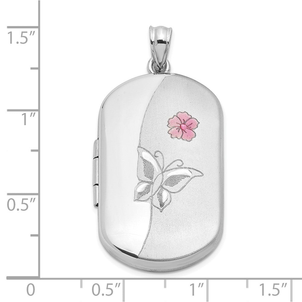 Sterlingsilber Rhodiniert Emaille Blume Schmetterling 30x19mm Rechteck Medaillon