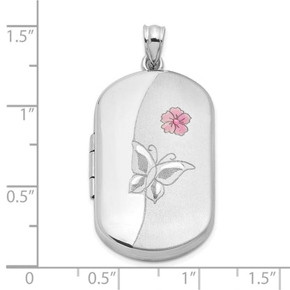 Sterlingsilber Rhodiniert Emaille Blume Schmetterling 30x19mm Rechteck Medaillon