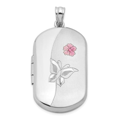 Sterlingsilber Rhodiniert Emaille Blume Schmetterling 30x19mm Rechteck Medaillon